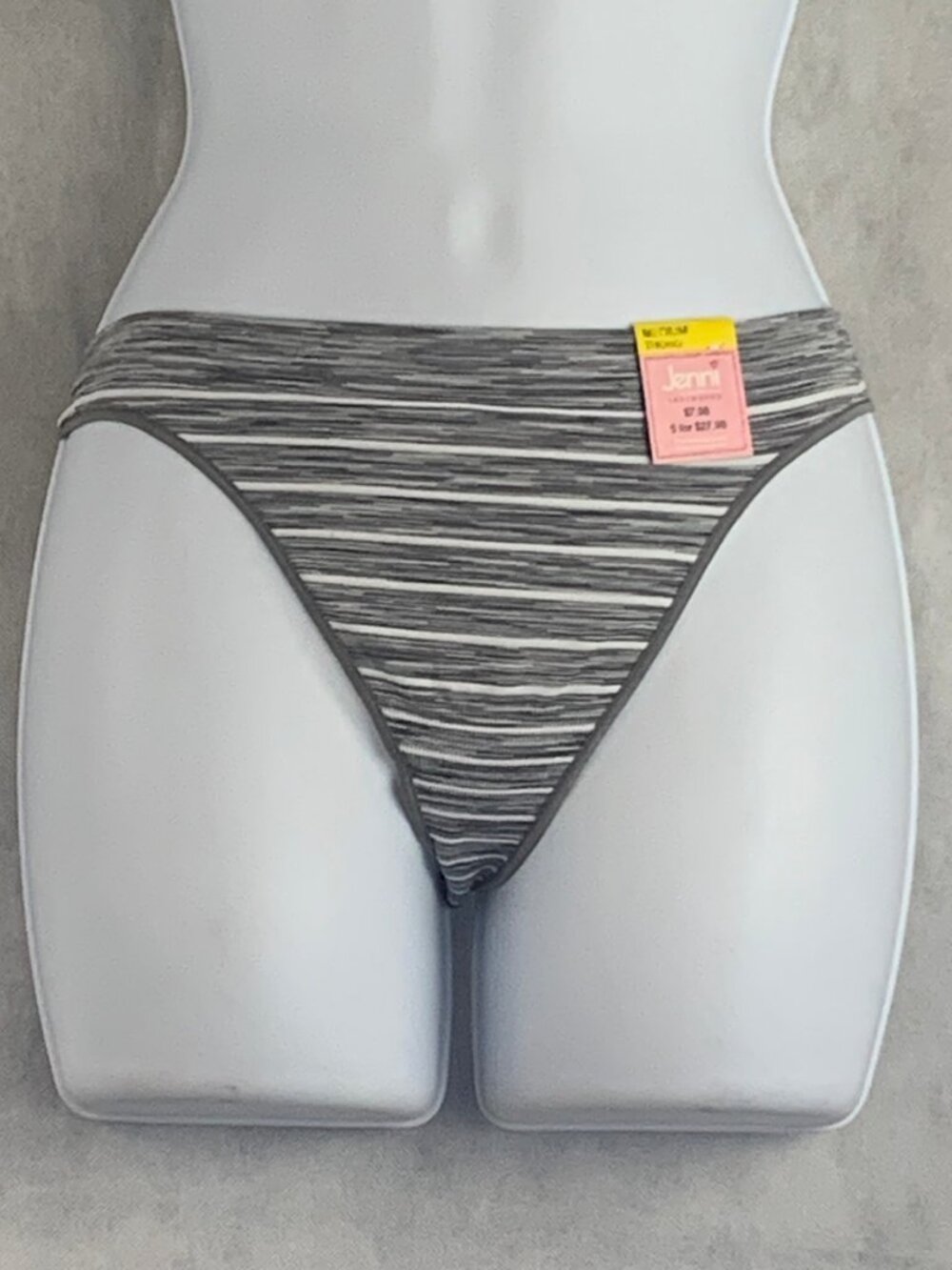Jenni Women's Polyester Blend Thong Panty Underwear, Gray Stripe, Medium